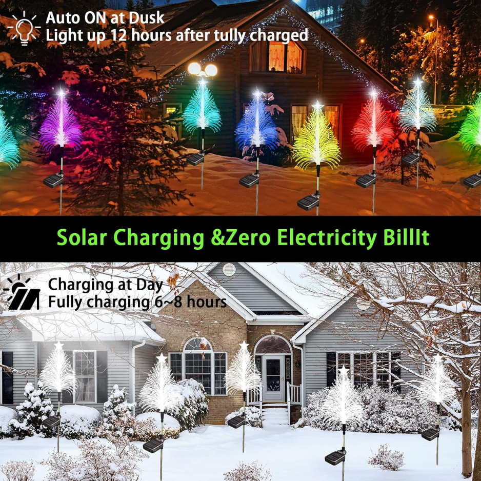 Solar Christmas Tree Stake Lights, 3 Pack Color Changing Fiber Optic Outdoor Garden Path Lights