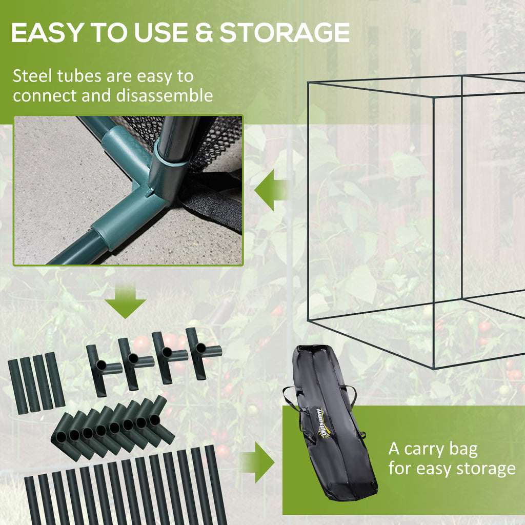 Crop Cage Plant Protector, 6 x 3 ft Walk-In Garden Netting Cover with Zippered Roll-Up Door, Steel Frame, Ground Stakes and Storage Bag, Black