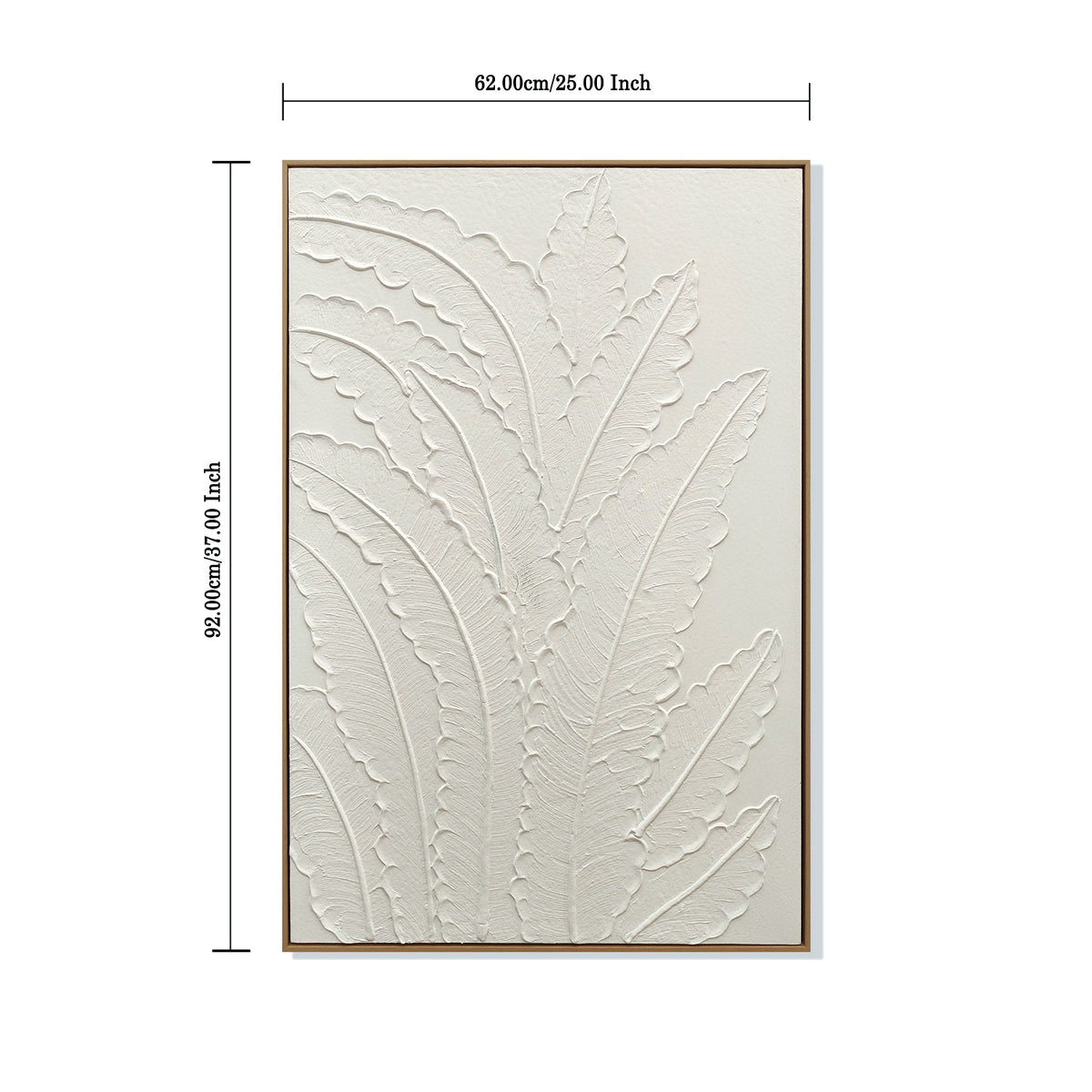 Framed Botanical Leaf Wall Art, 25 x 37 in Antique White Textured Canvas Painting, Minimalist Neutral Decor, Ready to Hang