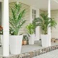 Tall Planters for Outdoor Plants, Set of 3, 24" White Rattan-Style Tapered Plant Pots with Drainage Holes