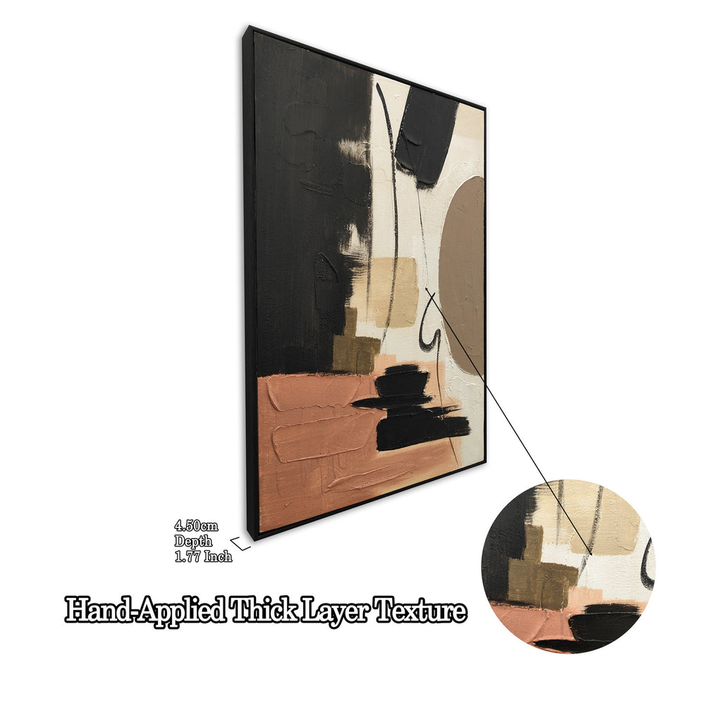 Framed Abstract Canvas Wall Art Set of 2, 25x37 In Black Beige & Terracotta Textured Painting for Living Room and Bedroom