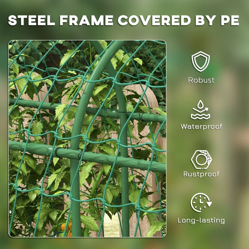 Metal Garden Trellis with Climbing Net, Green Arch A-Frame Plant Support for Climbing Vines, 72" Tall