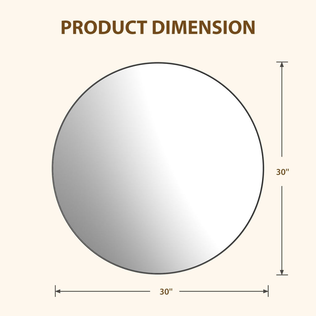 Round Wall Mirror With Brushed Aluminum Frame, Tempered Glass Bathroom Vanity Mirror in Black or Gold, 20 to 30 Inch