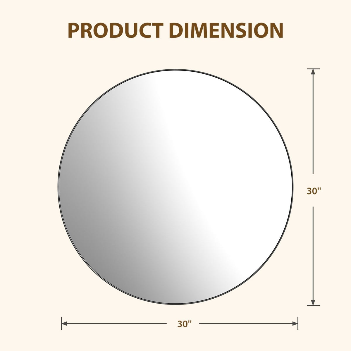 Round Wall Mirror With Brushed Aluminum Frame, Tempered Glass Bathroom Vanity Mirror in Black or Gold, 20 to 30 Inch