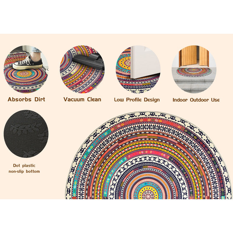 Bohemian Half Round Door Mat, Mandala Semi Circle Non-Slip Entryway Rug in Multicolor, 3 Sizes