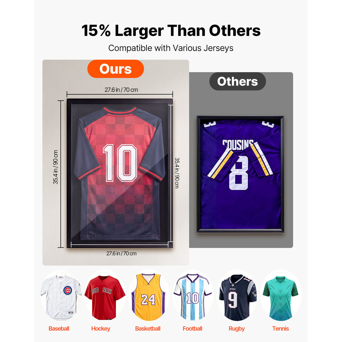Jersey Frame Display Case, 35.4 x 27.6 in Lockable Wooden Shadow Box with Hanger for Baseball, Basketball, Football and Hockey Shirts