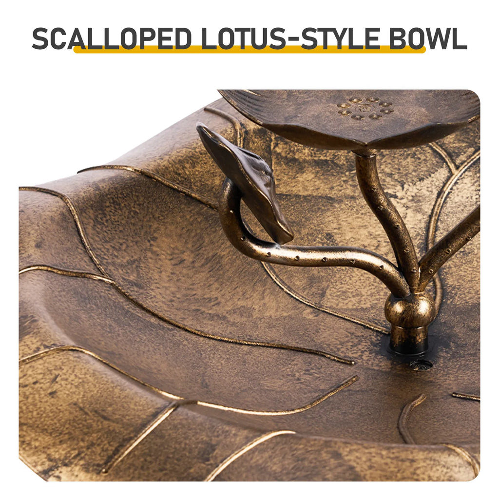 Pedestal Bird Bath with Feeder Tray, Antique Bronze Resin Lotus Leaf Basin, 50 x 50 x 86 cm Garden Birdbath