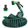 Coiled Garden Hose With 7-Pattern Spray Nozzle, 65.6 ft Self-Coiling Green Water Hose With Faucet Adapter