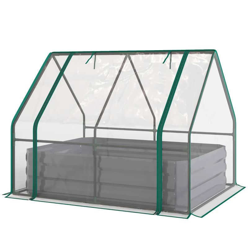2-in-1 Raised Garden Bed With Mini Greenhouse Cover, Galvanized Steel Planter, 50 x 37.4 x 36.2 Inches, Clear and Dark Gray