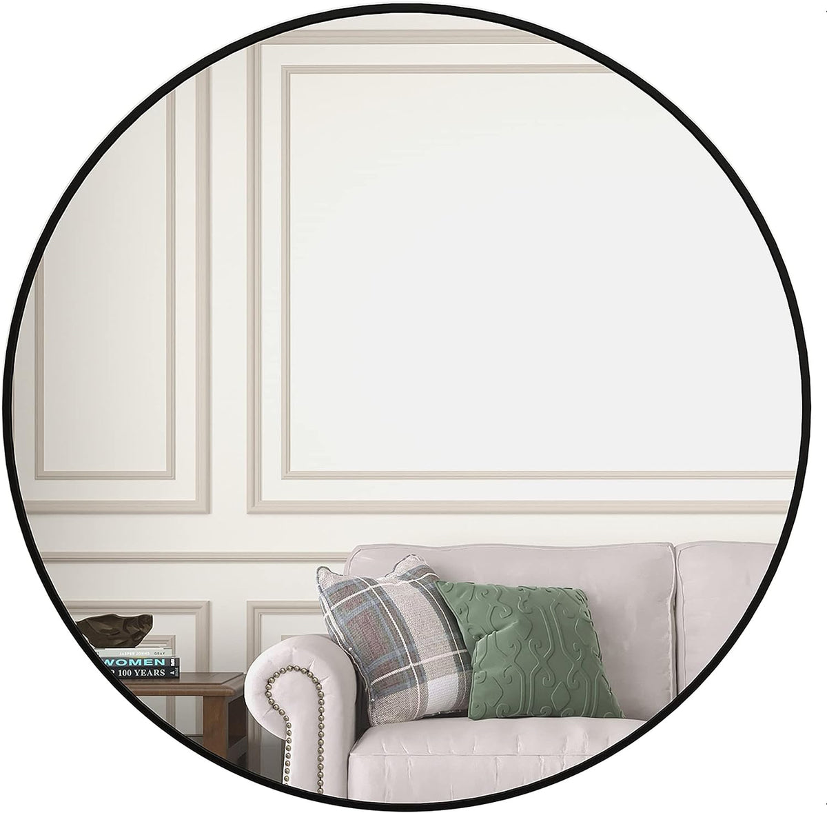 36 Inch Round Wall Mirror, Black Metal Framed Circle Mirror for Bathroom, Bedroom and Entryway