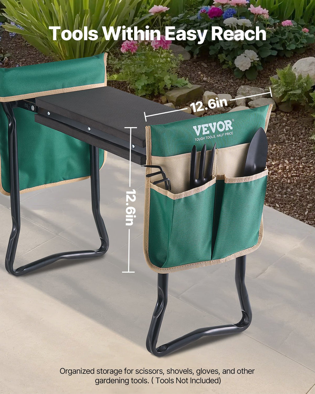 Folding Garden Kneeler and Seat With EVA Pad and Tool Pouches, Heavy Duty Metal Garden Bench Stool