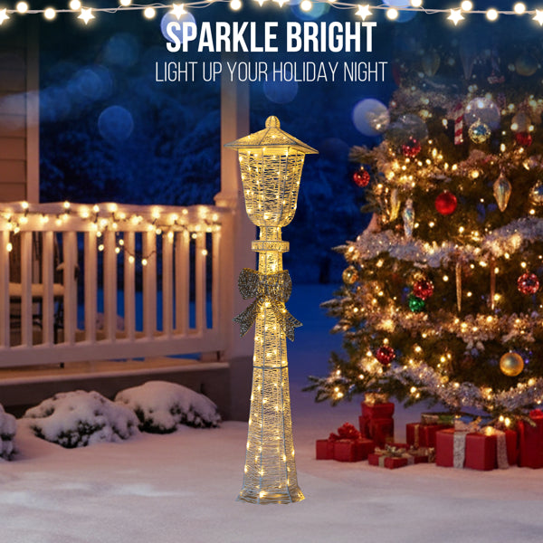 5 Ft Lighted Christmas Lamp Post with Bow, 110 Warm White LED Pre-Lit Indoor Outdoor Holiday Yard Decoration