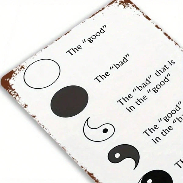 Yin and Yang Metal Wall Sign, Black and White Vintage Tin Wall Art Decor, 7.87 x 7.87 In