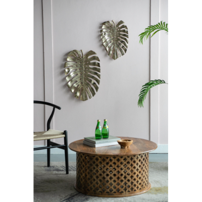 Gold Monstera Leaf Wall Decor, Aluminum Decorative Tray, 18.9" Tropical Botanical Accent