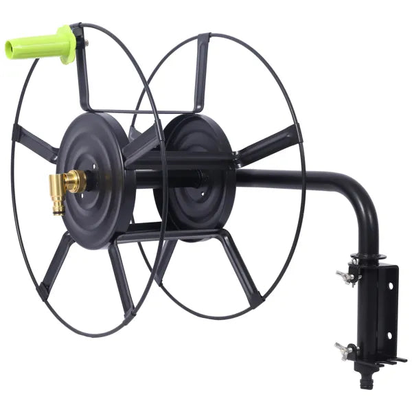 Wall Mount Garden Hose Reel With 180 Degree Swivel, Holds 82 Ft of 5/8 In Hose, Steel Hose Hanger With Quick Connectors