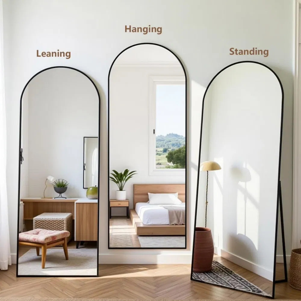 Arched Full Length Mirror, 64" x 21" Black Freestanding Full Body Floor Mirror