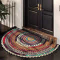 Bohemian Half Round Door Mat, Mandala Semi Circle Non-Slip Entryway Rug in Multicolor, 3 Sizes