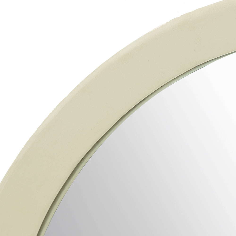 Round Wood Wall Mirror, 20 Inch Cream Mango Wood Framed Accent Mirror for Bathroom, Entryway, and Console