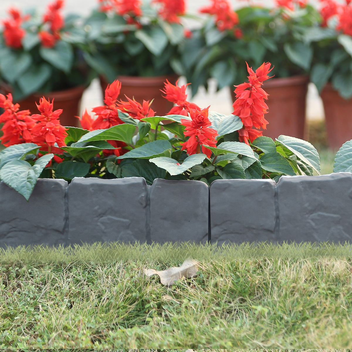 Garden Lawn Edging Border, 20 Pieces, Cobbled Stone Effect Plastic Landscape Border, 16 ft Total Length