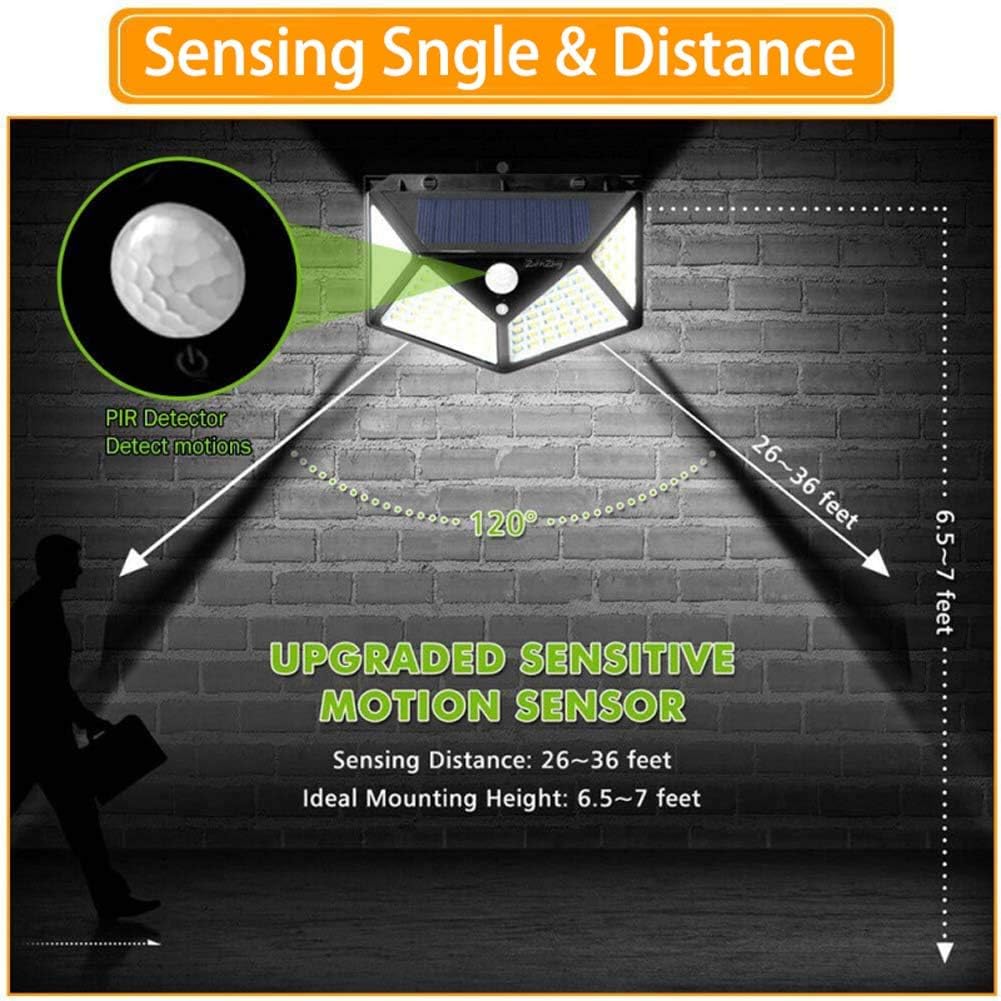 Solar Motion Sensor Outdoor Wall Lights, 100 LED Four-Side Security Light, IP65 Waterproof, 2-Pack