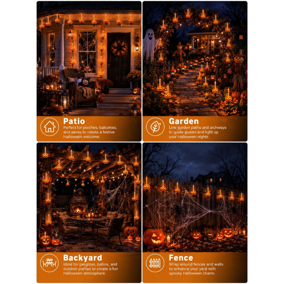 Halloween Pumpkin Bubble String Lights, 7.5 Ft Jack O' Lantern LED Lights, Connectable Indoor Outdoor Porch Decor