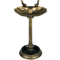 32 inch bronze pedestal bird bath with shell bowl, bird statues and planter base