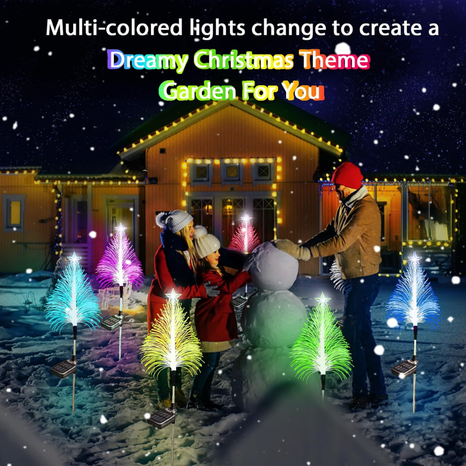 Solar Christmas Tree Stake Lights, 3 Pack Color Changing Fiber Optic Outdoor Garden Path Lights