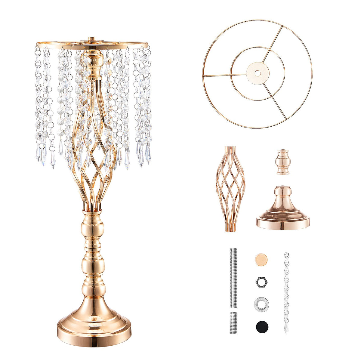 Crystal Wedding Flower Stand Set of 10, Gold Metal Centerpiece Vases, 21.65" Tall Spiral Table Risers for Parties