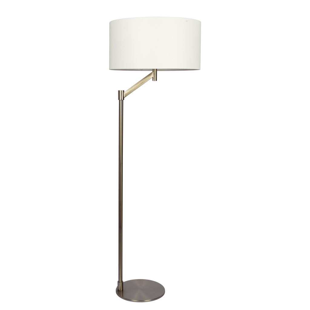 Brushed Nickel Floor Lamp With White Drum Shade, 61 in. Swing Arm Metal Reading Lamp