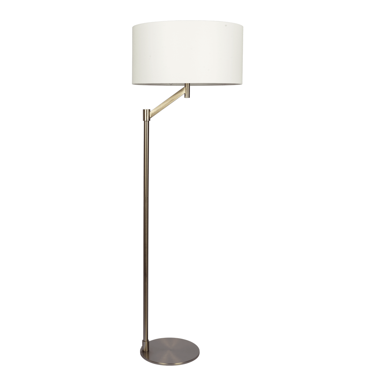 Brushed Nickel Floor Lamp With White Drum Shade, 61 in. Swing Arm Metal Reading Lamp