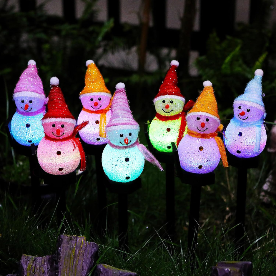 Solar Snowman Garden Stake Lights, Color Changing LED Christmas Yard Decorations for Lawn, Pathway and Patio
