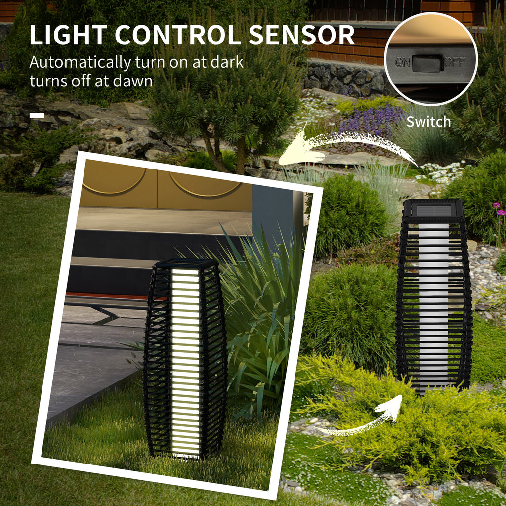 Solar Floor Lamp, Black PE Rattan Outdoor Garden Lantern for Patio, Pathway and Driveway, 26.75" Tall