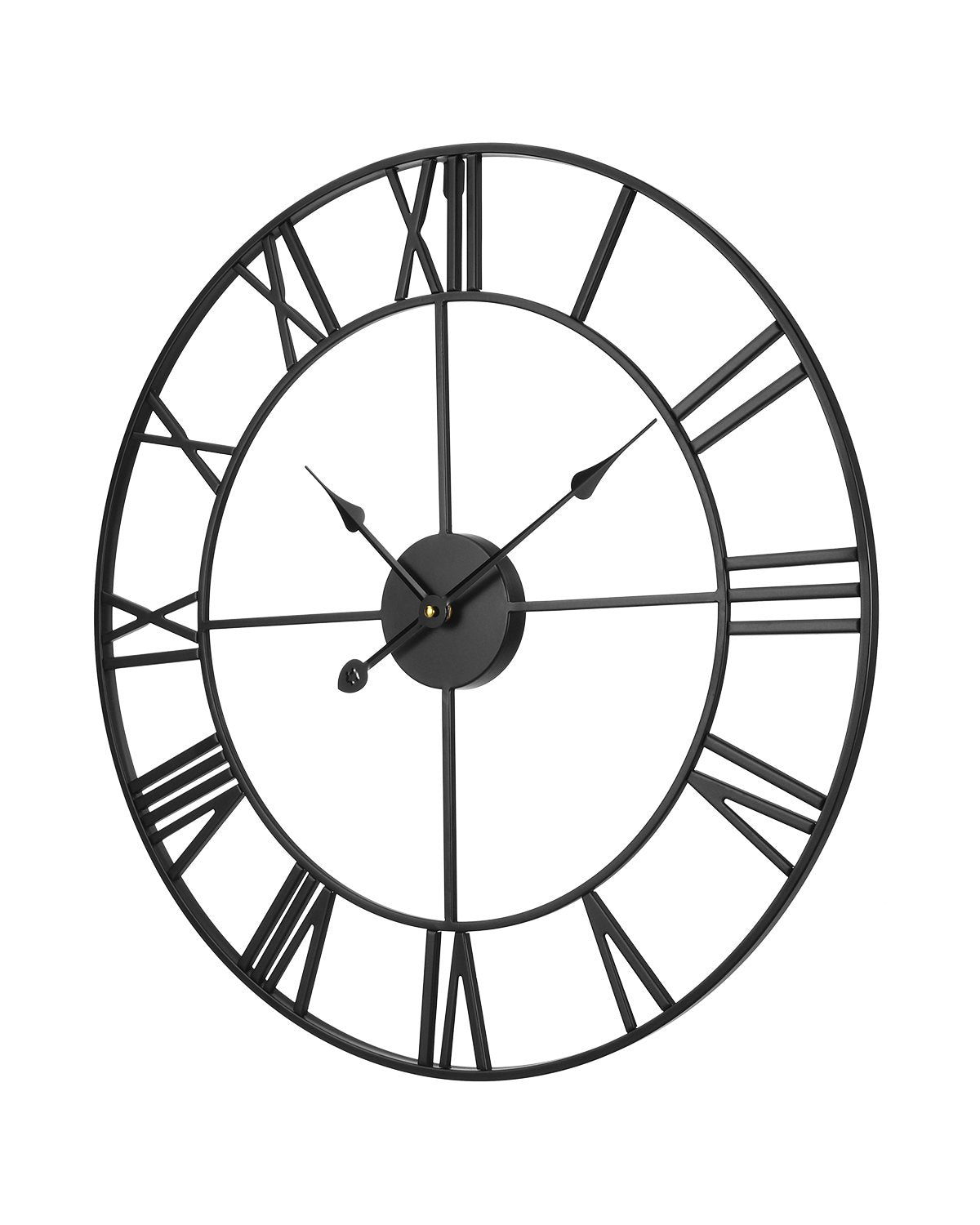 24 Inch Roman Numeral Wall Clock, Black Battery Operated Silent Non-Ticking Round Farmhouse Decor Clock for Living Room
