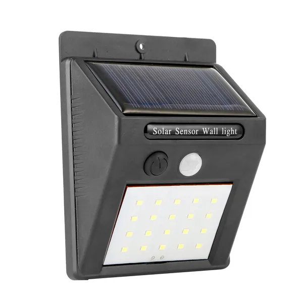 Solar Motion Sensor Outdoor Wall Light, 20 LED Black Security Lamp, IP65 Waterproof Wireless Patio Light