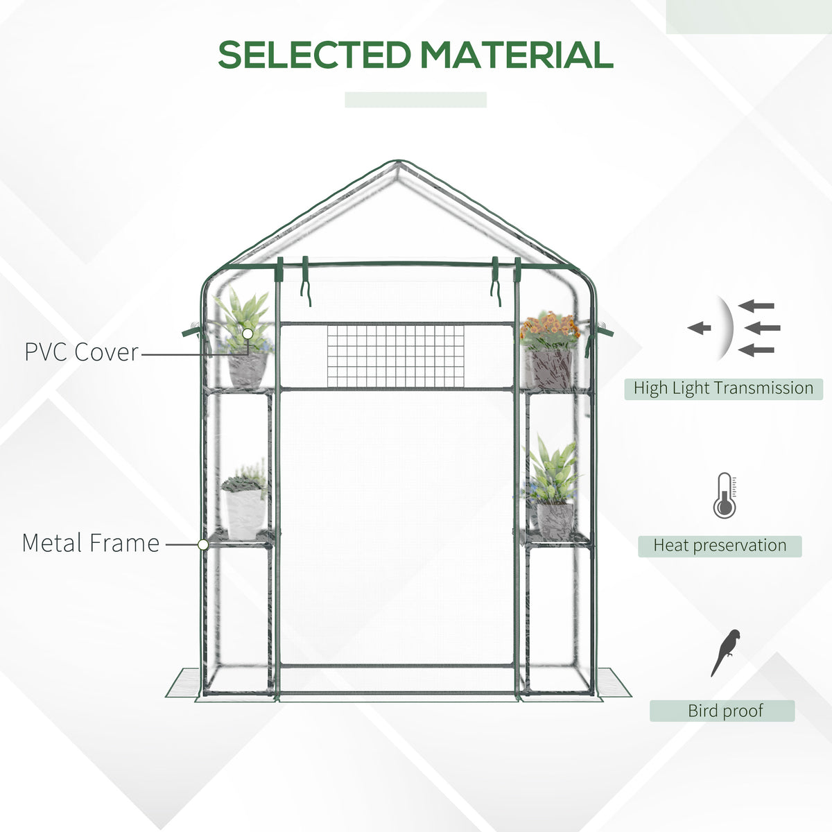 Walk-In Mini Greenhouse, 56" Clear Portable Garden Green House with 6 Shelves, Trellis, Mesh Door and Windows