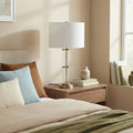 Brushed Nickel Table Lamp With Clear Glass Body, White Linen Drum Shade, 30 In. Bedside Lamp