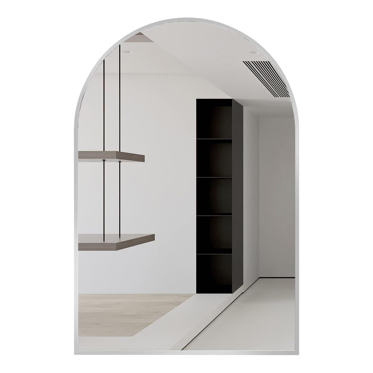 Arched Wall Mirror, 24x32 Inch Silver Metal Framed Bathroom Vanity Mirror