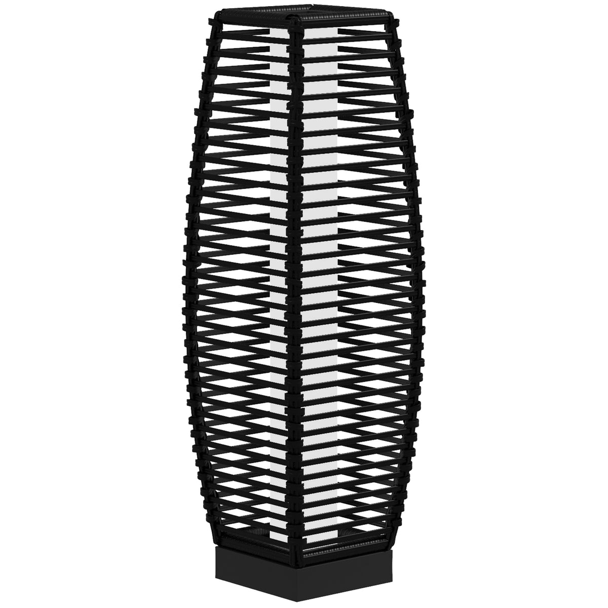 Solar Floor Lamp, Black PE Rattan Outdoor Garden Lantern for Patio, Pathway and Driveway, 26.75" Tall