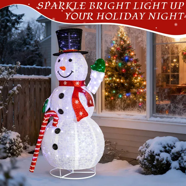 Lighted Snowman Christmas Yard Decoration, 5.7 Ft Pre-Lit Pull Up Snowman With 210 White LEDs, Top Hat, Red Scarf and Candy Cane