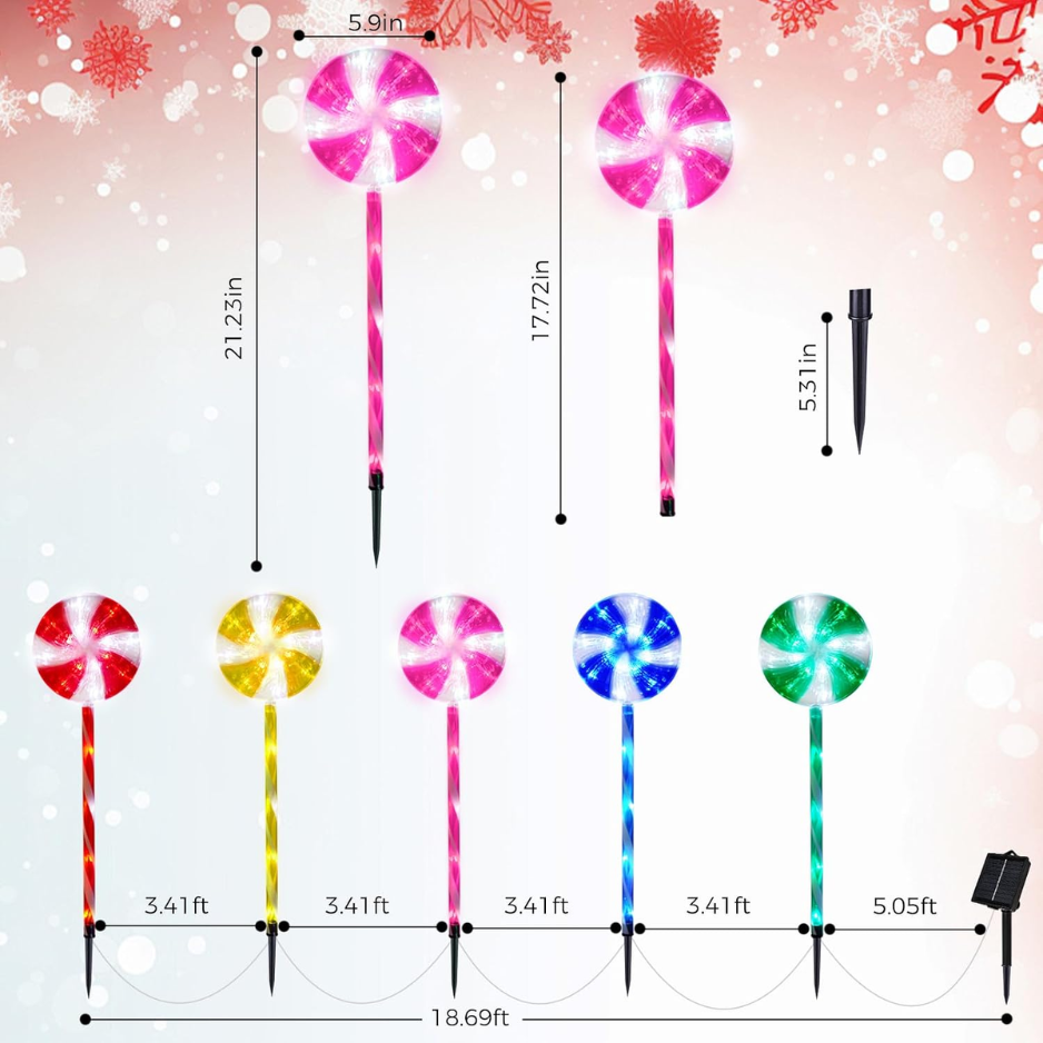 Solar Lollipop Pathway Lights, 5 Pack Outdoor Christmas Candy Cane Stakes With 8 Lighting Modes, Multicolor Walkway Decor
