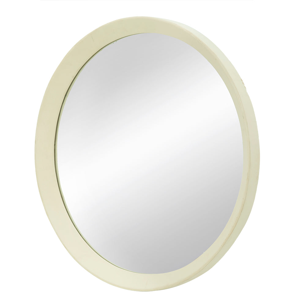 Round Wood Wall Mirror, 20 Inch Cream Mango Wood Framed Accent Mirror for Bathroom, Entryway, and Console