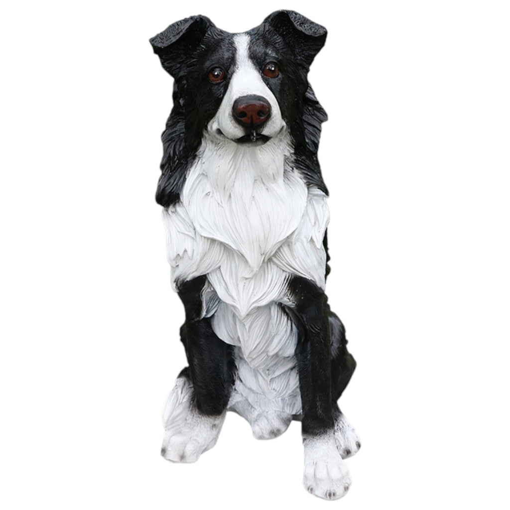 Border Collie Dog Statue, Black and White Resin Garden Greeter Sculpture, 17 in Tall Indoor Outdoor Decor