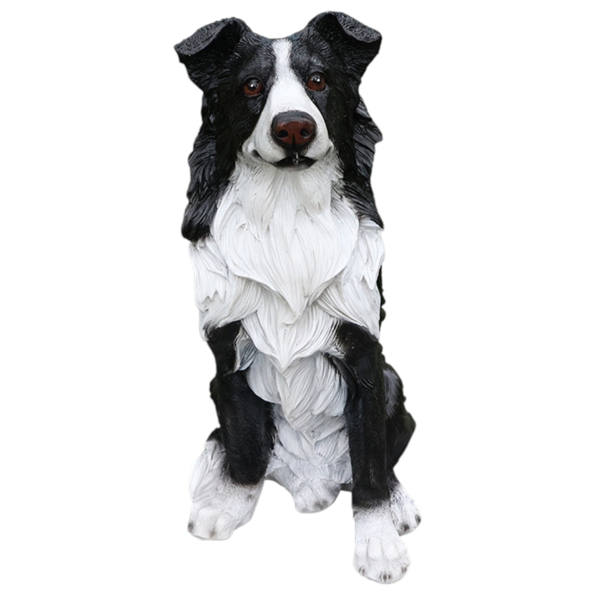 Border Collie Dog Statue, Black and White Resin Garden Greeter Sculpture, 17 in Tall Indoor Outdoor Decor