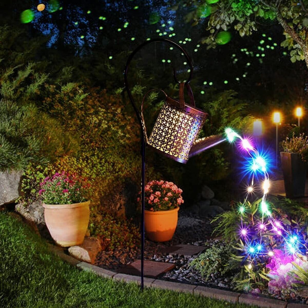 Solar Watering Can Lights With Hanging Stake, Metal Garden Lantern for Patio, Pathway and Yard