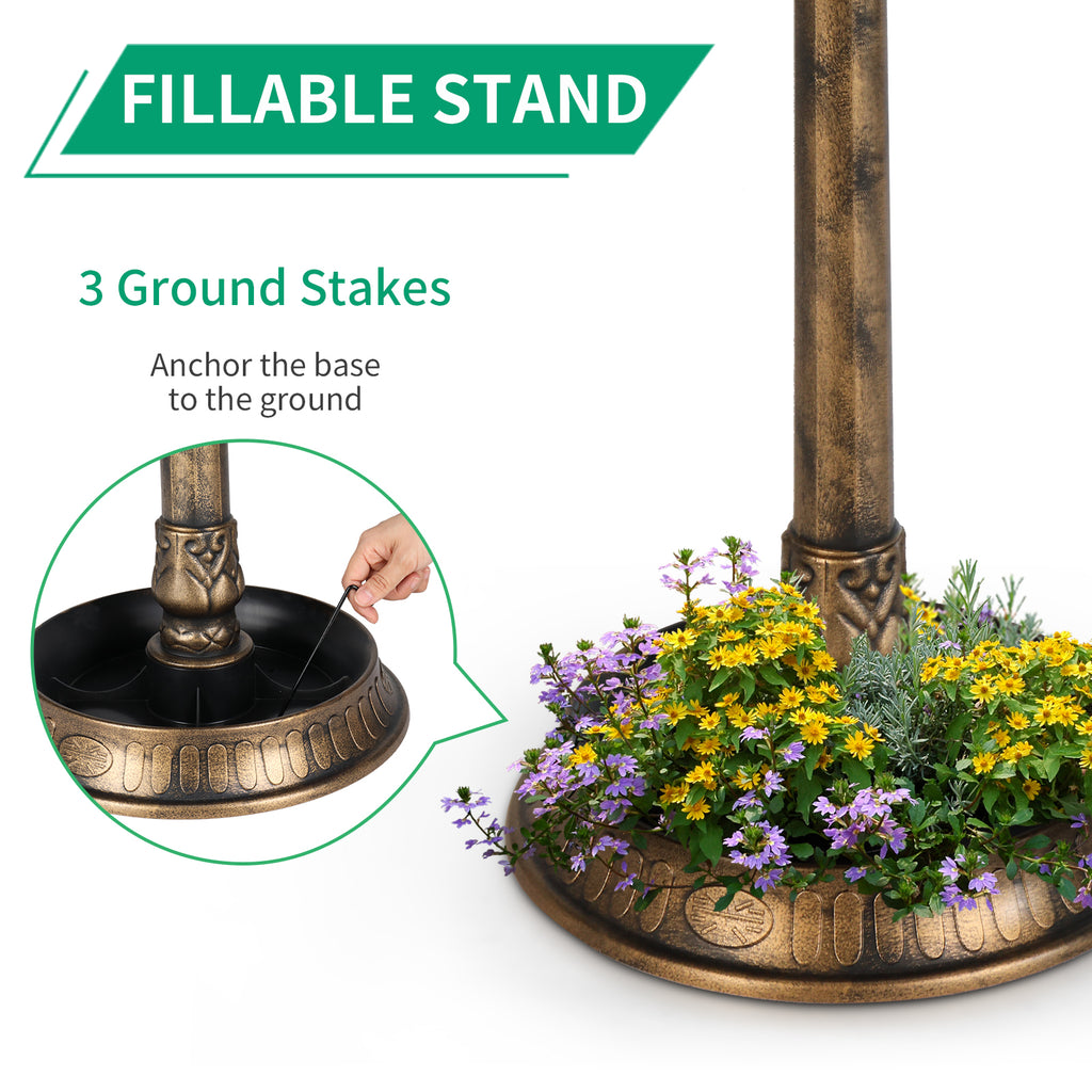 Solar Bird Bath With Light, Bronze Resin Pedestal Birdbath for Garden and Yard, 42" Tall Round Antique Style