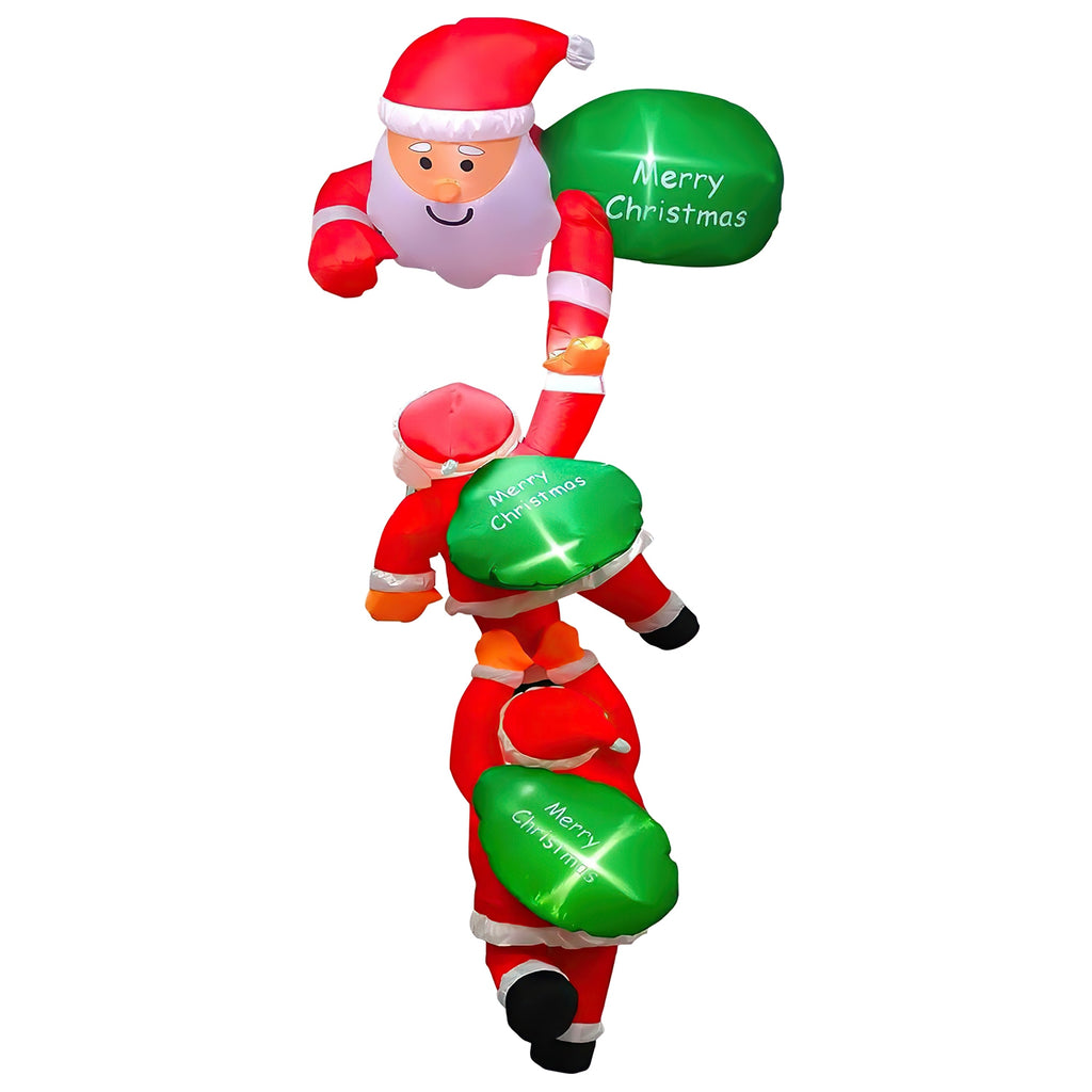 8 Ft Climbing Santa Claus Christmas Inflatable With LED Lights, Hanging Blow Up Outdoor Yard Decoration, 3 Santas and 3 Merry Christmas Bags