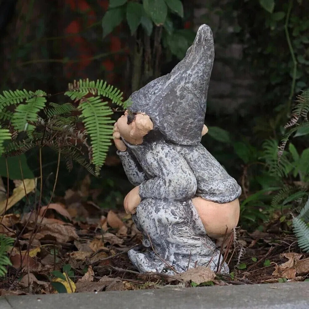 Funny Pooping Gnome Statue, Resin Miniature Garden Ornament for Yard and Home Decor