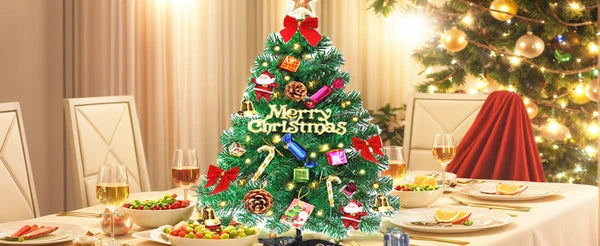 Mini Christmas Tree, 24 Inch Tabletop Artificial Tree With LED Lights and Ornaments, Green Indoor Holiday Decor