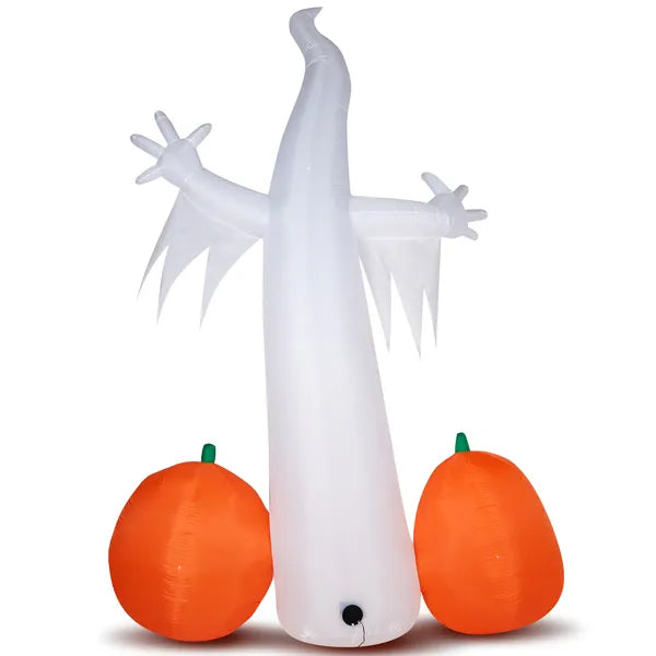 11.8 Ft Halloween Inflatable Ghost With Spider and Pumpkins, Lighted Outdoor Yard Decoration