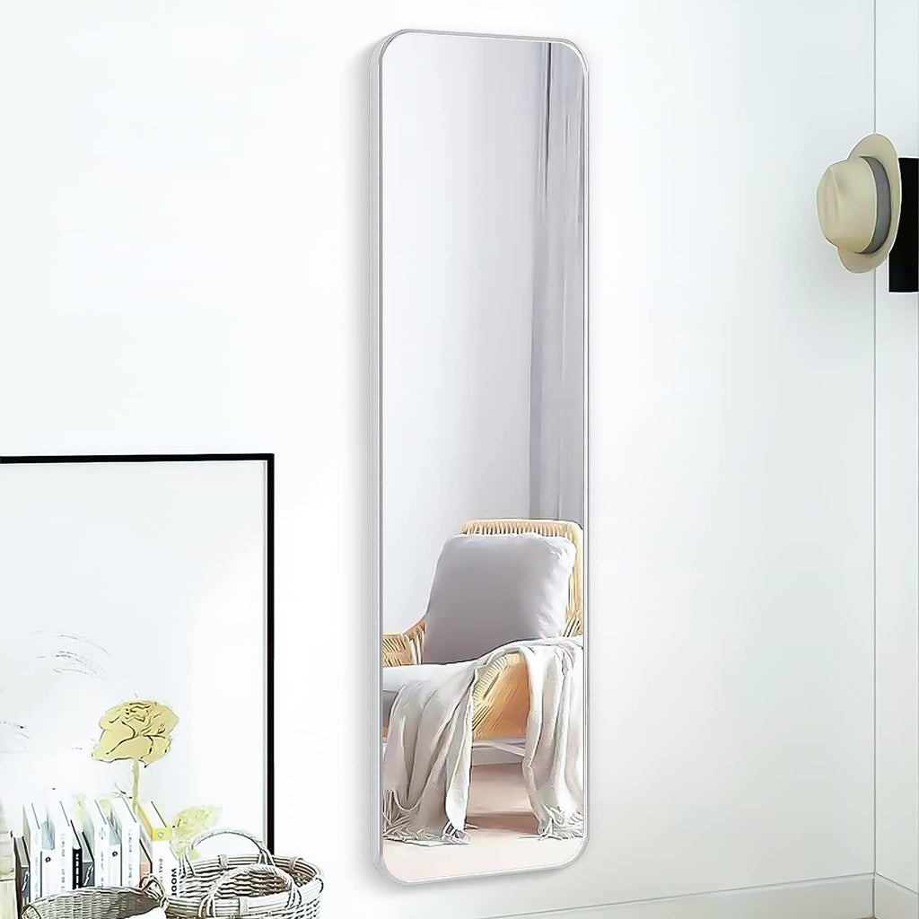 Over-the-Door Full Length Mirror, 47 x 14 in Silver Aluminum Frame Rectangular Wall Mirror